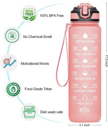 ELYPHINE 32/24 oz Water Bottle with Removable Straw & Time Marker | BPA Free Tritan | Leakproof | Motivational Sports Jug - Veiled Rose - Buy Online on GoSupps.com