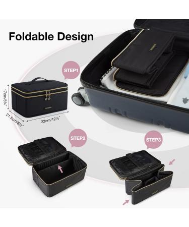 Large Makeup Case - LIGHT FLIGHT Travel Cosmetic Organizer with Adjustable Dividers - Portable Storage Bag for Cosmetics & Brushes (Black) - Buy Online on GoSupps.com
