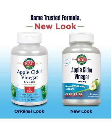 KAL Chewable Tablets Apple Cider Vinegar 500 mg 60 Count - Buy Online on GoSupps.com