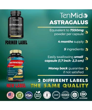 Astragalus Root Extract Capsules 7550mg - 4 Months Supply with Ginger, Garlic, Moringa & Pepper - Buy Online on GoSupps.com