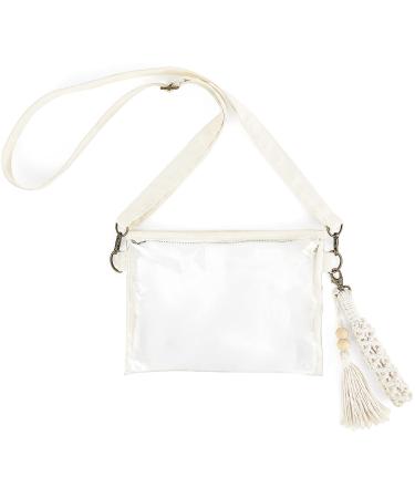 Mkono Clear Crossbody Purse Stadium Approved Bag, Clear Concert Purse with Macrame Wrist Strap and Tassel Small Transparent Wristlet Shoulder for Sport Events Concert Park, Travle Makeup Bag