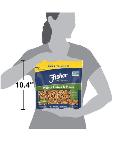 Fisher California Grown Walnut Halves & Pieces - 32 oz, Unsalted, Gluten Free, Non-GMO, No Preservatives - 2 lb Pack - Buy Online on GoSupps.com