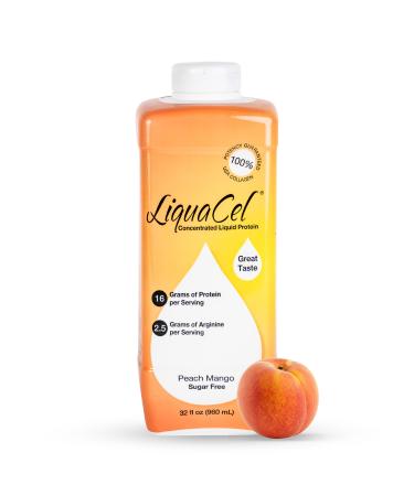 LiquaCel Concentrated Liquid Protein Peach Mango Flavor Ready-to-Drink 16g Hydrolyzed Collagen Protein and 2.5g Arginine Per 1oz Serving Sugar & Gluten Free 32 fl oz Bottle Peach Mango 32 Fl Oz (Pack of 1)