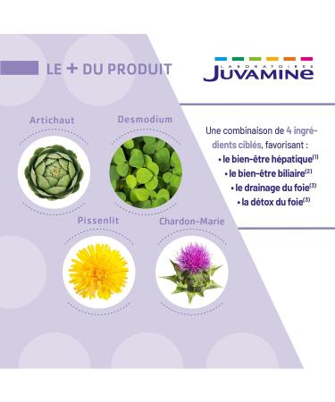 JUVAMINE - Expert Liver Detox 3-in-1 - Artichoke - Charcoal Marie - Desmodium - Dandelion - Detox and Liver Drainage - 60 Days - Made in France - Buy Online on GoSupps.com