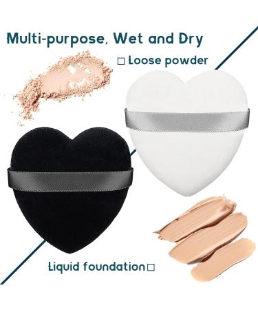 2Pcs Heart-Shaped Velvet Makeup Puffs with Strap - Soft & Reusable Powder Puff Sponge Set for Body and Face - Black + White - Buy Online on GoSupps.com