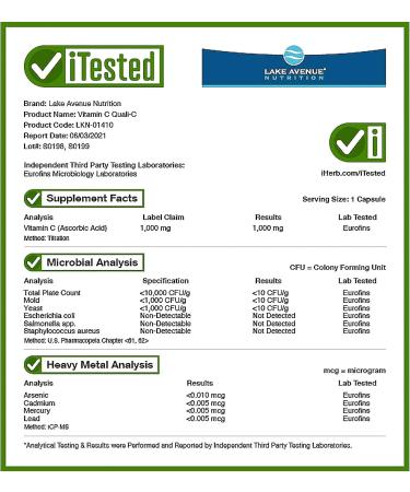 Lake Avenue Vitamin C Supplement 1000mg with Quali-C Ascorbic Acid - Immune Support for Healthy Immune Response - Vegan, Gluten-Free, Non-GMO - 365 Veggie Caps - Buy Online on GoSupps.com