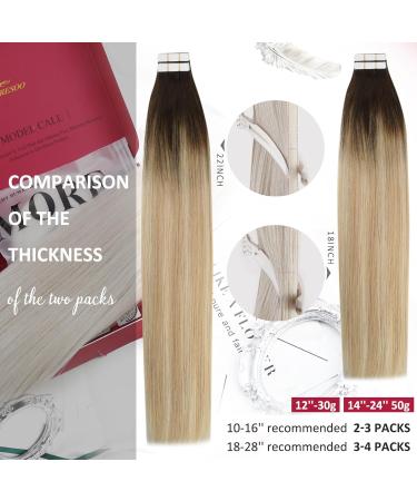 Moresoo 30cm Real Hair Tape Extensions - Ombre Remy Human Hair Skin Weft Darkest Brown to Caramel Blonde 20 Pieces (30g) #2/27/613 - Buy Online on GoSupps.com