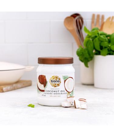 Biona Organic Coconut Oil 875ml - Mild & Odourless - Dairy Free, Vegan, Ketogenic - 100% Natural Cooking Oil - 1 Pack - Buy Online on GoSupps.com