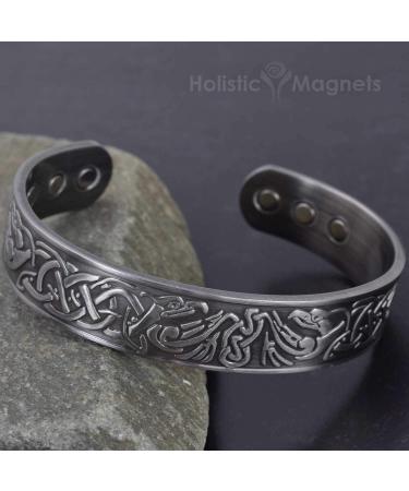Wide Copper Magnetic Bracelet for Men Copper Wristband Pewter Plated Holistic Magnetic Band with 6 Strong Magnets Adjustable- Viking Eagle -VEP (M: Wrist 16.5-19.5cm/6.5-7.7") - Buy Online on GoSupps.com