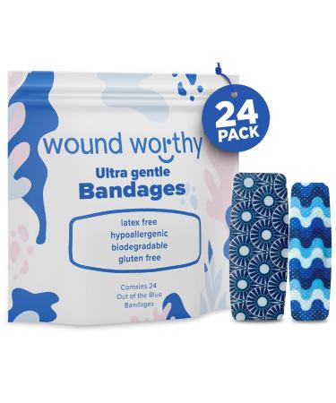 Wound Worthy Out of The Blue Ultra Gentle Bandages - Superior Healing Bordered Foam Dressing Ultra-Gentle Adhesive Various Sizes - Ideal for Wounds Bed Sores and Sensitive Skin (24 per Box)
