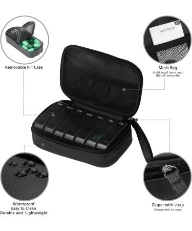 Weekly PU Leather Pill Organizer Case - AM PM Daily 2 Times a Day Vitamin Fish Oil Supplement & Medicine Holder (Black) - International Shipping Available - Buy Online on GoSupps.com