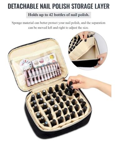 Portable Double Layer Nail Polish Organizer Case - Holds Up to 42 Bottles - Travel-Friendly - Black Manicure Storage Bag - Buy Online on GoSupps.com