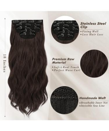 BARSDAR 5 PCs Long Wavy Clip In Hair Extensions - Thick Natural Synthetic Hair for Women & Girls - 45 cm Dark Chocolate Brown - Buy Online on GoSupps.com