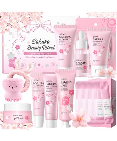 29Pcs Valentine's Day Sakura Skincare Set Skincare for Girls 10-12 Complete Skincare Routine for Clean Soft and Hydrated Skin Ideal Gift for Teen Girls 29Pcs Pink
