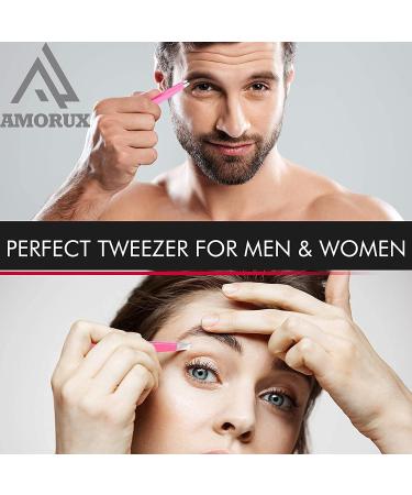 Amorux Tweezers for Facial Hair Women & Men Professional Stainless Steel Black Colour Coated Precision Tweezers Slant & Tip Eyebrow Tweezers for Ingrown Hair Tweezers (Pink) - Buy Online on GoSupps.com