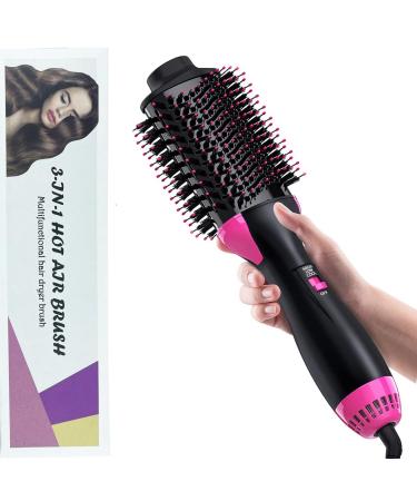 3 in 1 Hair Dryer Brush - Hot Air Brush with Blow Dryer Brush with Negative Ion Air Curler Hair Dryer Hair Straighteners Hair Wrapper (Red)