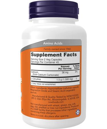 Now Foods L-Citrulline 750mg - 90 Veg Capsules for Energy & Performance - Buy Online on GoSupps.com