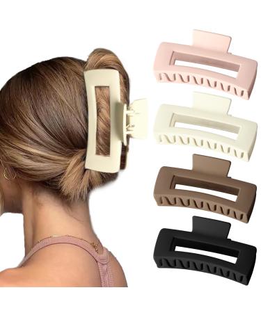 Bmobuo 5 Inch Extra Large Claw Clips for Thick Hair  XL Jumbo Claw Clips for Thick Hair  4PCS Big Claw Clips for Thick Long Curly Hair  Strong Hold Oversized Rectangle Giant Claw Clips  Durable Matte Jaw Clip Hair Claw C...