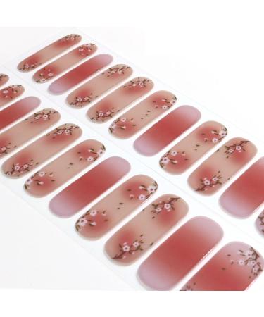 Semi Cured Gel Nail Polish Strips 22Pcs Gel Nail Stickers Nail Wraps Soft Self-Adhesive Gel Nail Stickers French Flower Gradient Gel Nail Strips - UV/LED Lamp Required Gradient Flower