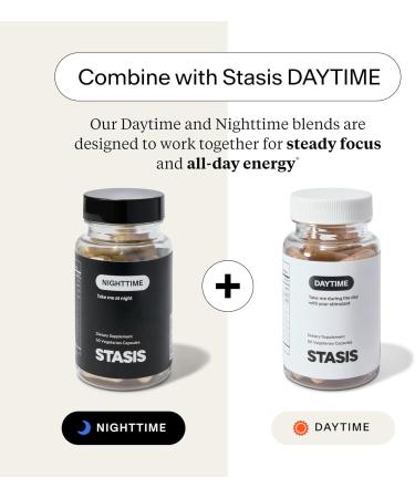 Stasis Nighttime - Calm and Sleep Capsules to Pair with Stimulant - Skullcap, Magnolia Bark, Magnesium for Sleep, and Astaxanthin Supplements for Relaxation and Mood Support - 25 Servings - Buy Online on GoSupps.com
