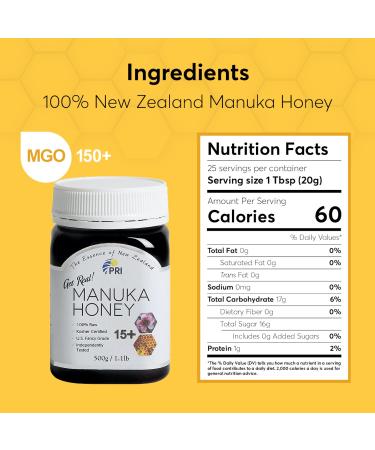 PRI Manuka Honey MGO 150+ | Raw Monofloral 500g from New Zealand - Buy Online on GoSupps.com