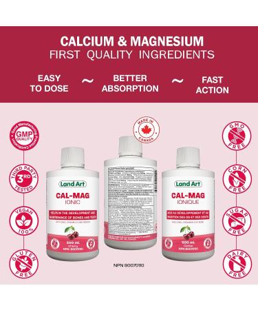Liquid Ionic Calcium Magnesium Formula with Vitamin D Vitamin C and Zinc - Maintain Healthy and Stronger Bones - 500ml - Cherry Flavor - Non-GMO Gluten Free Sugar Free - Made in Canada - Buy Online on GoSupps.com