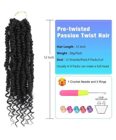 Pretwisted Passion Twist Crochet Hair 12 Inch - 9 Packs, Soft Pre-looped Short Black Curly Braids for Women - 1B (Pack of 9) - Buy Online on GoSupps.com
