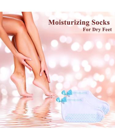 10 Pairs Moisturizing Spa Socks for Dry Feet | Cotton Moisture Enhancing Socks | Overnight Cosmetic Moisturizing Socks for Women and Men | White (Blue Dots Pattern) - Buy Online on GoSupps.com