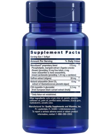 Life Extension Macuguard Ocular Support with Saffron & Astaxanthin - Eye Health Supplement - 60 Softgels (Pack of 2) - Buy Online on GoSupps.com