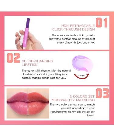2Pcs Color Changing Lip Gloss Stick - Non-Sticky PH Tint & Moisturizing Lip Plump Oil | Long-lasting Magic Lip Balm | Professional Makeup in Honeysuckle & Grape - Buy Online on GoSupps.com