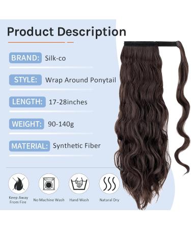 Silk-co Brazilian Virgin Body Wave Clip-in Ponytail Hair Extension 24 Dark Brown - 100% Unprocessed Synthetic Hairpiece for Women - Buy Online on GoSupps.com