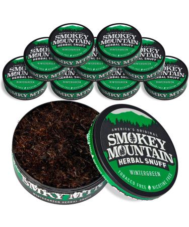 Smokey Mountain Herbal Long Cut  Wintergreen  10 Can Box - Tobacco Free and Nicotine Free Snuff