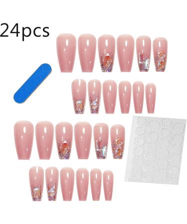 2 Glossy Fake Nails | 24 Pink Press on Nails Long Fake Nails | False Tips Artificial Finger Manicure for Women and Girls Kot-au - Buy Online on GoSupps.com