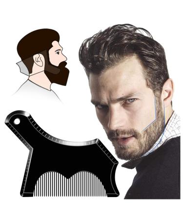 Beard Shaper Tool LucBuy Beard Shaping Template Plus Styling Beard Comb All-in-One Tool for Goatee Mustache Sideburns Grooming Guide for Men Jaw Cheek/Neck Line Symmetric/Curve/Step Cut Beard Shaper B-black
