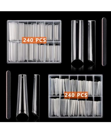 480Pcs Clear Acrylic Nail Tips, Long C Curve & Coffin Nail Tips for Acrylic  Nails Professional Set, Half Cover Mixed Artificial Nail Tips for DIY Nail  Art, 12 Sizes with 2 Nail