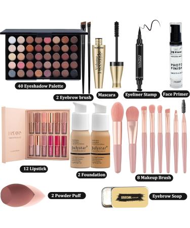 Make-Up Sets All In One Make Up Set For Women Makeup Kit Includes 40 Colors Eyeshadow Palette Mascara Foundation & Face Primer Eyeliner Stamp Lip Gloss Set Eyebrow Soap Makeup Sponge Brushes Set - Buy Online on GoSupps.com