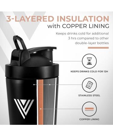 Vinchu Stainless Steel Blender Shaker Bottle - Triple-Wall Insulation for Cold Protein Shakes (Black) - Buy Online on GoSupps.com