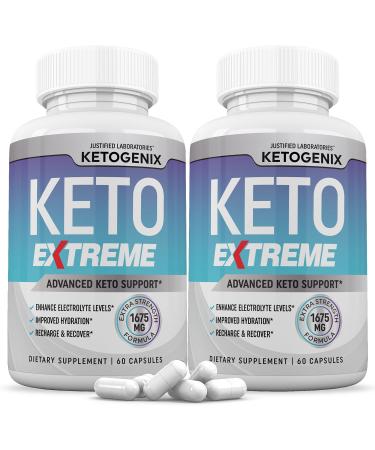 (2 Pack) Ketogenix Keto Extreme Keto Pills 1675MG New & Improved Formula Contains Apple Cider Vinegar Extra Virgin Olive Oil Powder Green Tea Leaf 120 Capsules