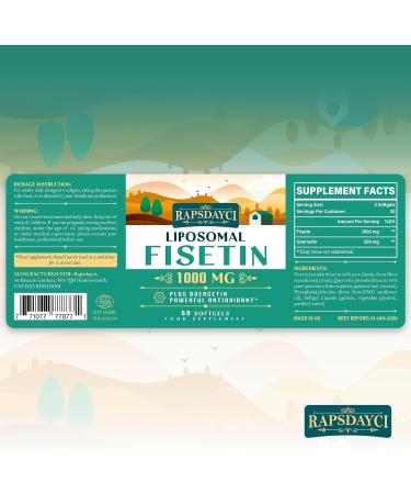 High-Potency Liposomal Fisetin & Quercetin Antioxidant Combo - 1000mg - 60 Softgels - Optimal Health Support - Buy Online on GoSupps.com
