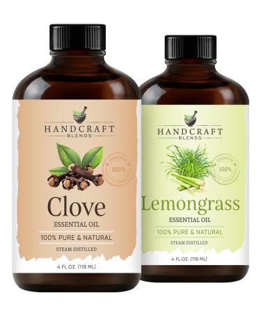 Handcraft Blends Bright & Bold Set: Lemongrass and Clove Essential Oils (2 x 4 Fl Oz) 100% Pure & Natural for Diffuser Aromatherapy and DIY Projects