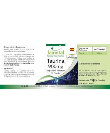Fairvital Taurine 900mg Vegan Capsules - High Dosage - 90 Count - Buy Online on GoSupps.com