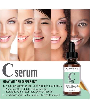 Dr. Brenner Vitamin C Serum - 20% L-Ascorbic Acid with Hyaluronic Acid & Vitamin E - Natural Beauty Serum for Face - 1oz - Buy Online on GoSupps.com