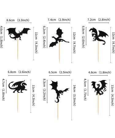Keaziu 24 PCS Black Dragons Cupcake Toppers Black Glitter Cake Picks Six Dinosaur Combinations Cupcake Topper for Dragon Themed Party Baby Shower Birthday Theme Party Cake Decorating Black Six Black 6 - Buy Online on GoSupps.com