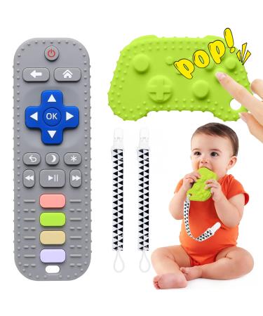 Yinqing Baby Teether Toys 2 Pack Teething Toys for Babies TV Game Remote Control Shape Silicone Sensory Teethers Infant Chew Toys for Baby Shower Easter Basket Stuffers BPA Free Green