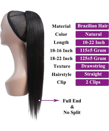 Ponytail Extensions 8-30" Straight Brazilian Drawstring Ponytail Hairpieces for Women Drawstring Ponytail Human Hair Extensions Unprocessed Natural Color Human Hair for Women(Size:22 inch) - Buy Online on GoSupps.com