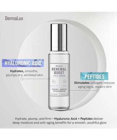 DermaLux Hyaluronic Acid & Peptides Face Serum - Dermatologist Tested Anti-Aging Korean Skin Care Hydrates Smooths Firms Clean Vegan Beauty for Dry Sensitive Skin 1.69 Fl Oz - Buy Online on GoSupps.com