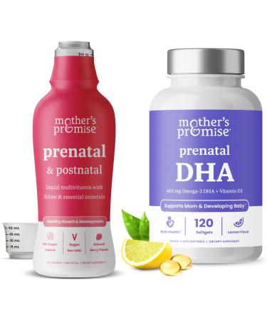 Mother's Promise Prenatal & Postnatal Multivitamin Liquid & Prenatal DHA for Women Bundle