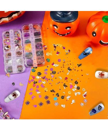 Halloween Nail Glitter Sequins Kit CHANGAR 3D Holographic Halloween Pumpkin Witch Ghost Broomstick Mummy Skull Shape Laser Nail Glitter Flakes for Nail Art Halloween Party Supplies with 1 Pc Tweezers - Buy Online on GoSupps.com