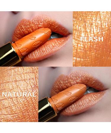 Oulac Metallic Gloss Lipstick - Long-Lasting Orange Glitter - Vegan 3D Color - 4.3g (Persimmons 19) - Buy Online on GoSupps.com