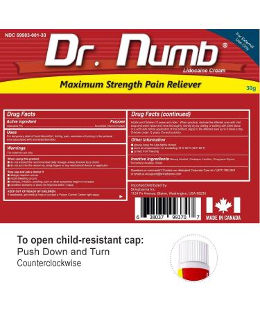Dr. Numb 5% Lidocaine Numbing Cream with Maximum Strength for Pain Relief - 30g - Buy Online on GoSupps.com
